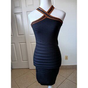 Marciano Womens Dress Black Silk Blend Small Glitter Halter Party Cocktail